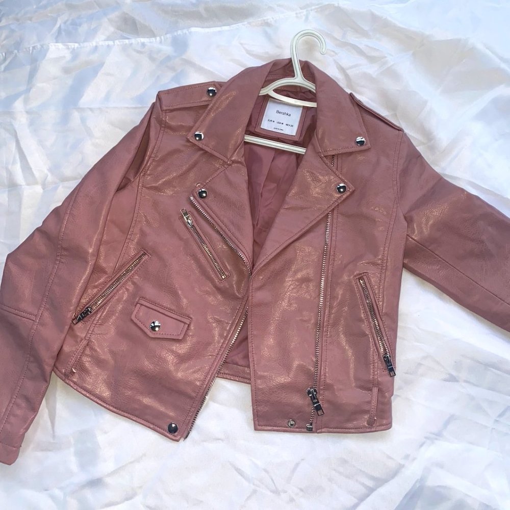 Taupe Pink Faux Leather Jacket Bershka Size Medium